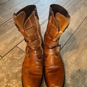 Vic Matie Tan Leather Buckle Boots